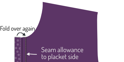 Sew down the folded placket